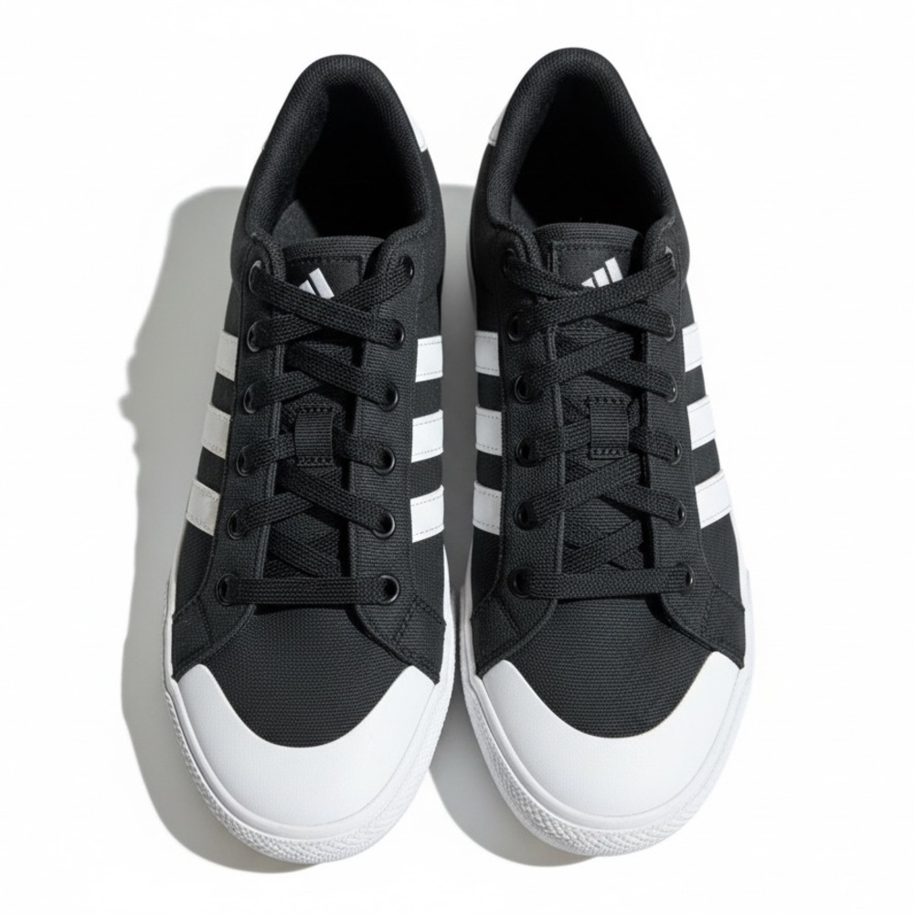 Adidas Black White Canvas Court Sneakers Lace-Up Low Top Shoes Retro Size 8.5 - Picture 3 of 9